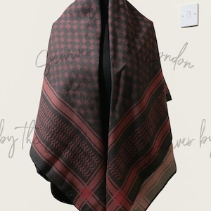 Black & Red Palestine Keffiyeh Scarf: Unisex Cotton Shemagh Wrap
