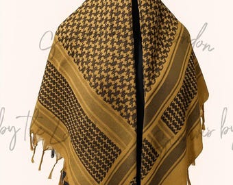 Keffiyeh Palestino Mostarda: Cachecol Shemagh de Algodão Macio Feito à Mão