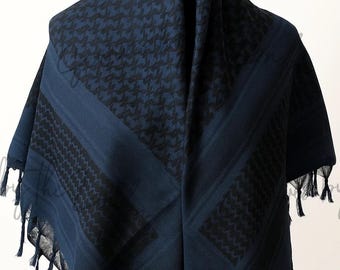 Keffiyeh Palestino Azul: Cachecol Shemagh de Algodão Macio Feito à Mão