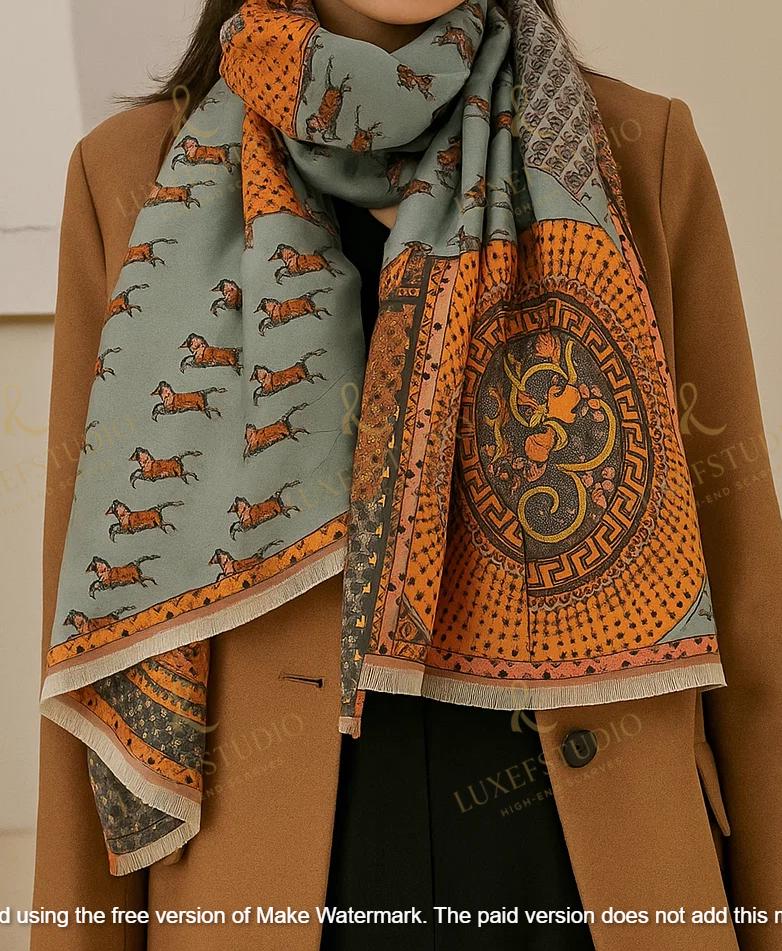 COACH コーチ ストール  シグネチャー   ウールシルク ボルドー レディース / 240001191713 COACH 馬刺繍 ストール ボルドー/オレンジ 馬柄スカーフ - Etsy 日本