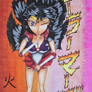 handmade *NOT PRINTED* Sailor Mars poster in A3 carton paper. Inspired by the Sailor Moon anime. One of a kind