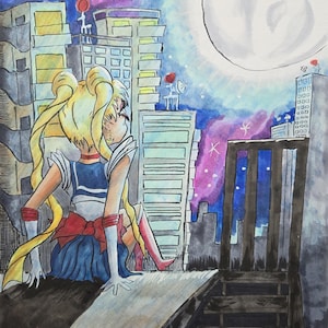 handmade *NOT PRINTED* Sailor Moon poster in A3 carton paper. Inspired by the Sailor Moon anime. One of a kind