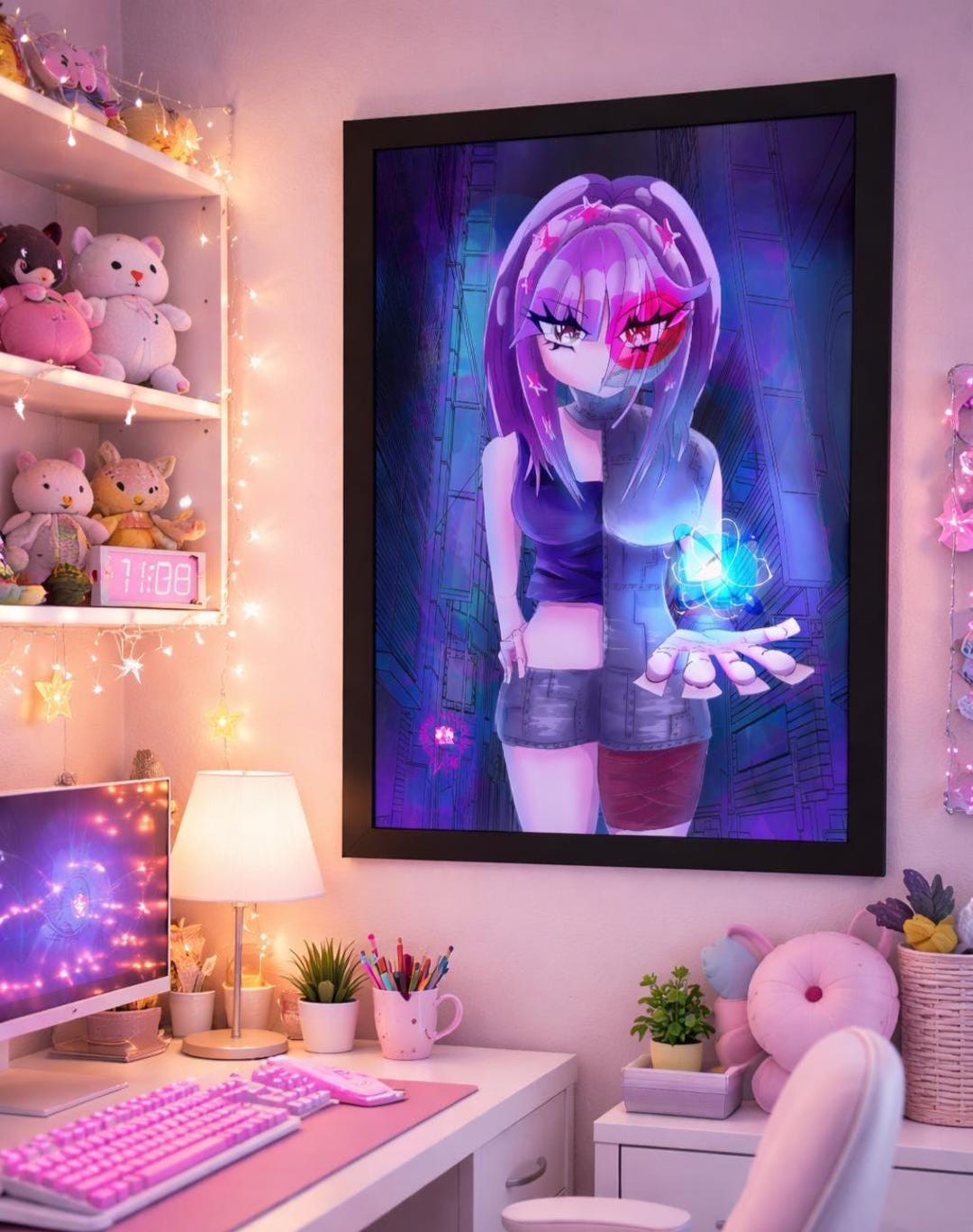 Cyberpunk Anime Girl Poster – Hand-drawn Neon City Art Print - Etsy UK