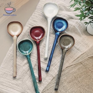 Vintage Handmade Ceramic Spoon,Hand Painted Ceramic Spoon,Coarse Pottery Coffee Spoon,Painted Pottery Tableware,Long Handle Spoon,Best Gifts