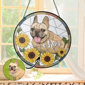 Personalized Pet Portrait Suncatcher – Custom Dog Portrait from Photo, Stained Glass Dog Memorial, Pet Portrait Art Gift