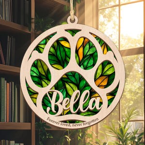 Personalized Rainbow Bridge Pet Suncatcher – Custom Pet Memorial Gift with Name, Paw Print Ornament for Dog or Cat Loss Remembrance