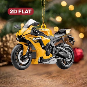 Personalized Motorcycle Christmas Ornament, Custom Name Sport Bike Gift for Riders, Biker Holiday Tree Decor for Him or Teen