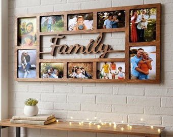 家族旅行の写真コラージュ額縁、木製、カスタム10枚の写真フレーム
