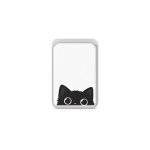 Cartera Magsafe sencilla con diseño de gato negro y fondo blanco. Tarjetero magnético compatible con iPhone 16, iPhone 14, iPhone 13 Pro, 12.