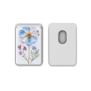 Carteira Magsafe com arte de flores prensadas e porta-cartões magnético com flores secas, compatível com iPhone 16, iPhone 14, iPhone 13 Pro e iPhone 12 Mag Safe