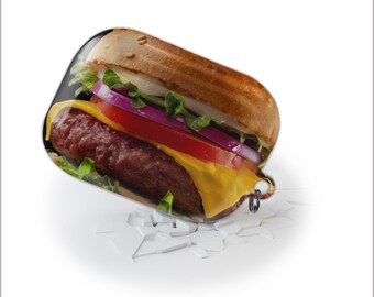 Juicy Burger AirPods Case: Street Food Art, Glossy Plastic