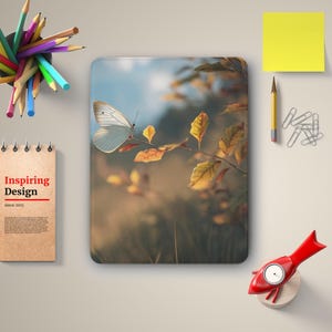 White Butterfly Art iPad Case: Nature Style Vegan Leather Cover image 5