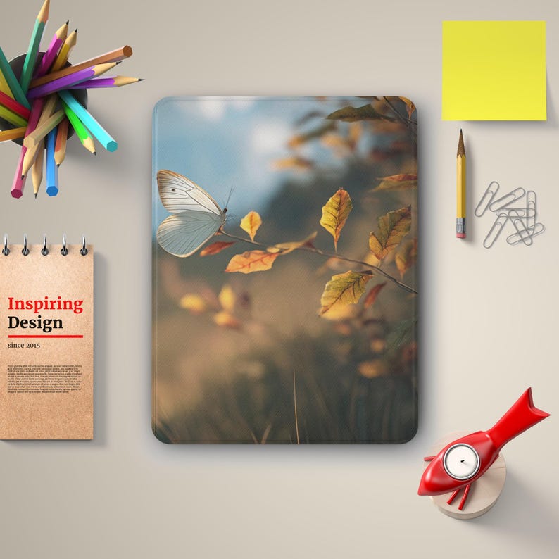 White Butterfly Art iPad Case: Nature Style Vegan Leather Cover image 5