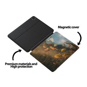 White Butterfly Art iPad Case: Nature Style Vegan Leather Cover image 8