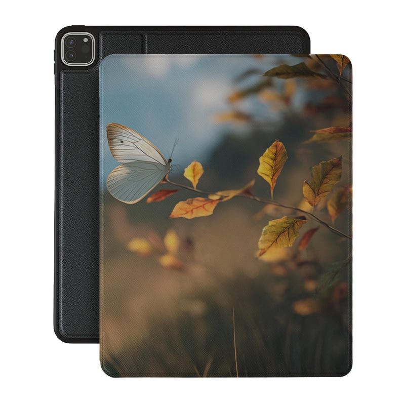 White Butterfly Art iPad Case: Nature Style Vegan Leather Cover image 2