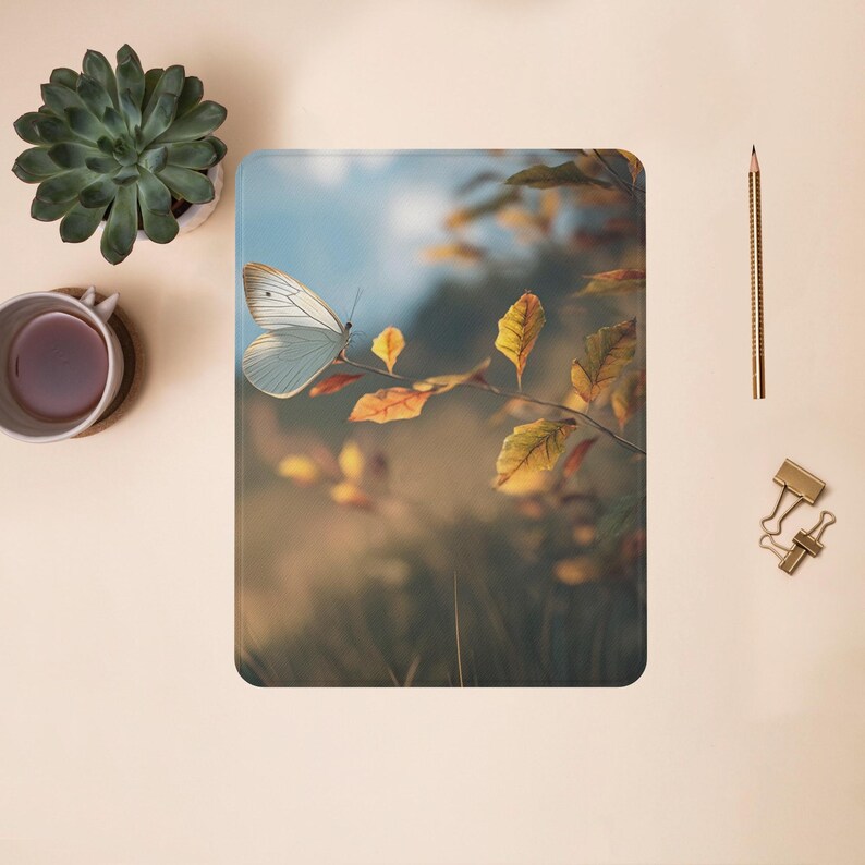 White Butterfly Art iPad Case: Nature Style Vegan Leather Cover image 7