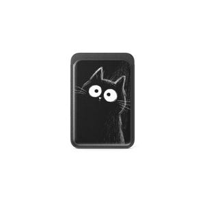 Carteira Magsafe preta com desenho de gato simples e porta-cartões magnético para iPhone 16, iPhone 14, iPhone 13 Pro e iPhone 12