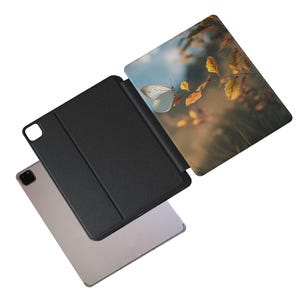 White Butterfly Art iPad Case: Nature Style Vegan Leather Cover image 4