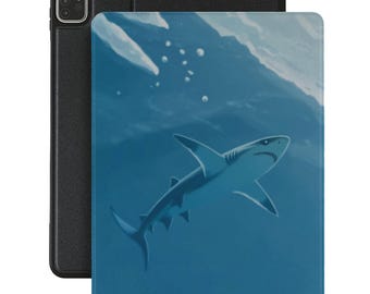 Shark predator in Ocean iPad Case: Vegan Leather Cover with Pencil Holder