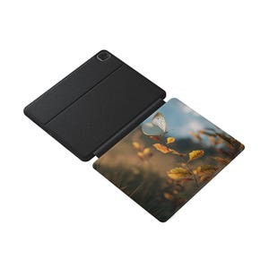 White Butterfly Art iPad Case: Nature Style Vegan Leather Cover image 3