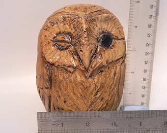 Small Barn Owl Yarn Jar, Stoneware Barn Owl lidded Jar, Functional Barn Owl Sculpture, Collectible Owl, Wild Life, Rustic Ceramic owl Art