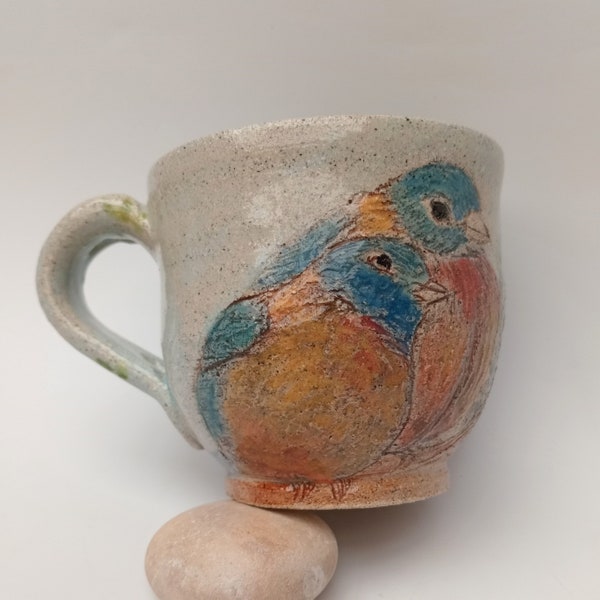 Bird Mug, Handmade Painted Birds On Both Sides Of The Mug