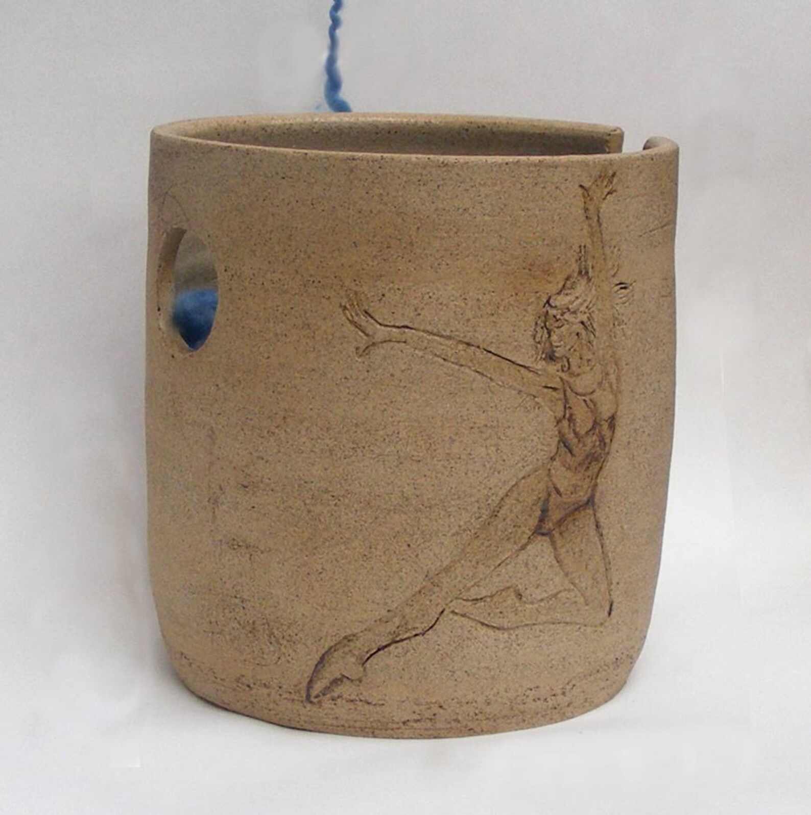 stoneware yarn bowl with etched ballet dancer