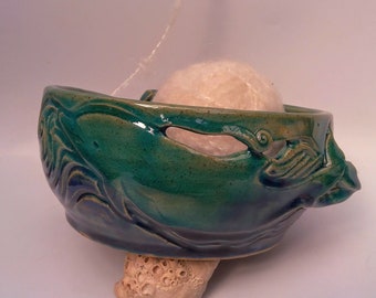Dolphin Yarn Bowl, Blue yarn bowl, Crochet stoneware yarn bowl, Knitting Bowl, Blue Bowl, Turquoise Colors, One Of A Kind