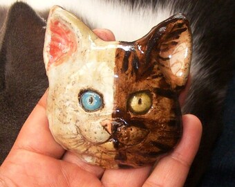 Relief Of a Cute Kitten Face, big Large Cat Button One Of A Kind , Extra Large Cat Button No. 3