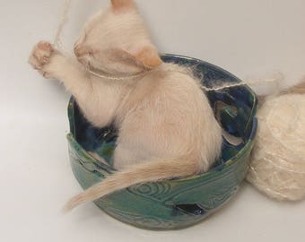 Dolphin Yarn Bowl, A Couple Of Dolphins Yarn Bowl, Crochet, Knitting Bowl, Blue Bowl With Two Yarn Openings