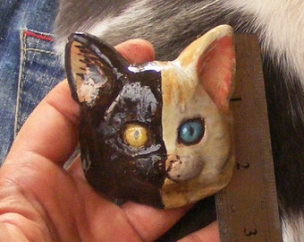 Relief Of a Cute Kitten Face, Big Large Cat Button One Of A Kind , Extra Large Cat Button No. 4