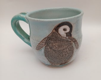 Penguin Mug, Handmade Penguins mug, Stoneware Mug , One Of A Kind