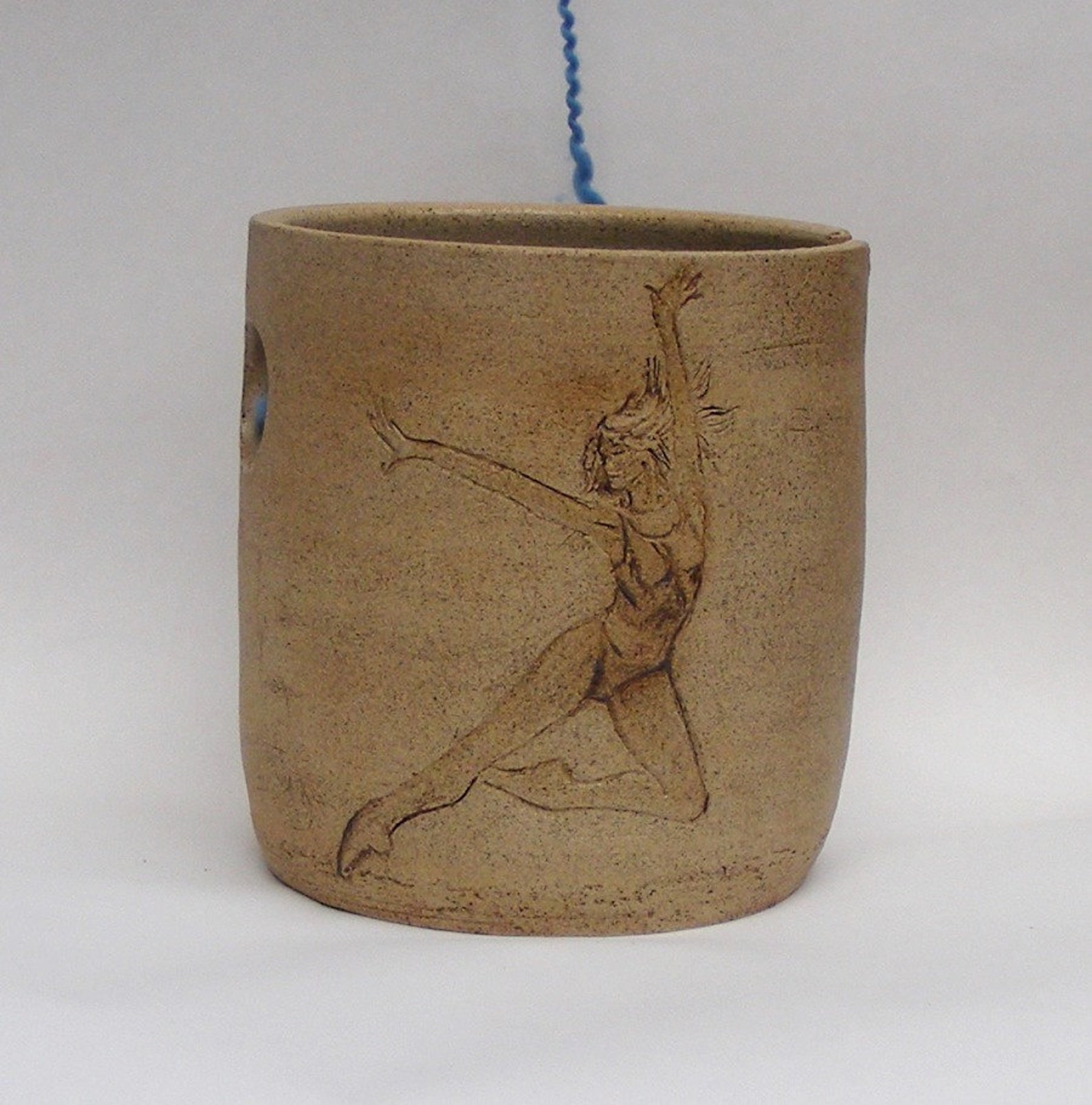 stoneware yarn bowl with etched ballet dancer