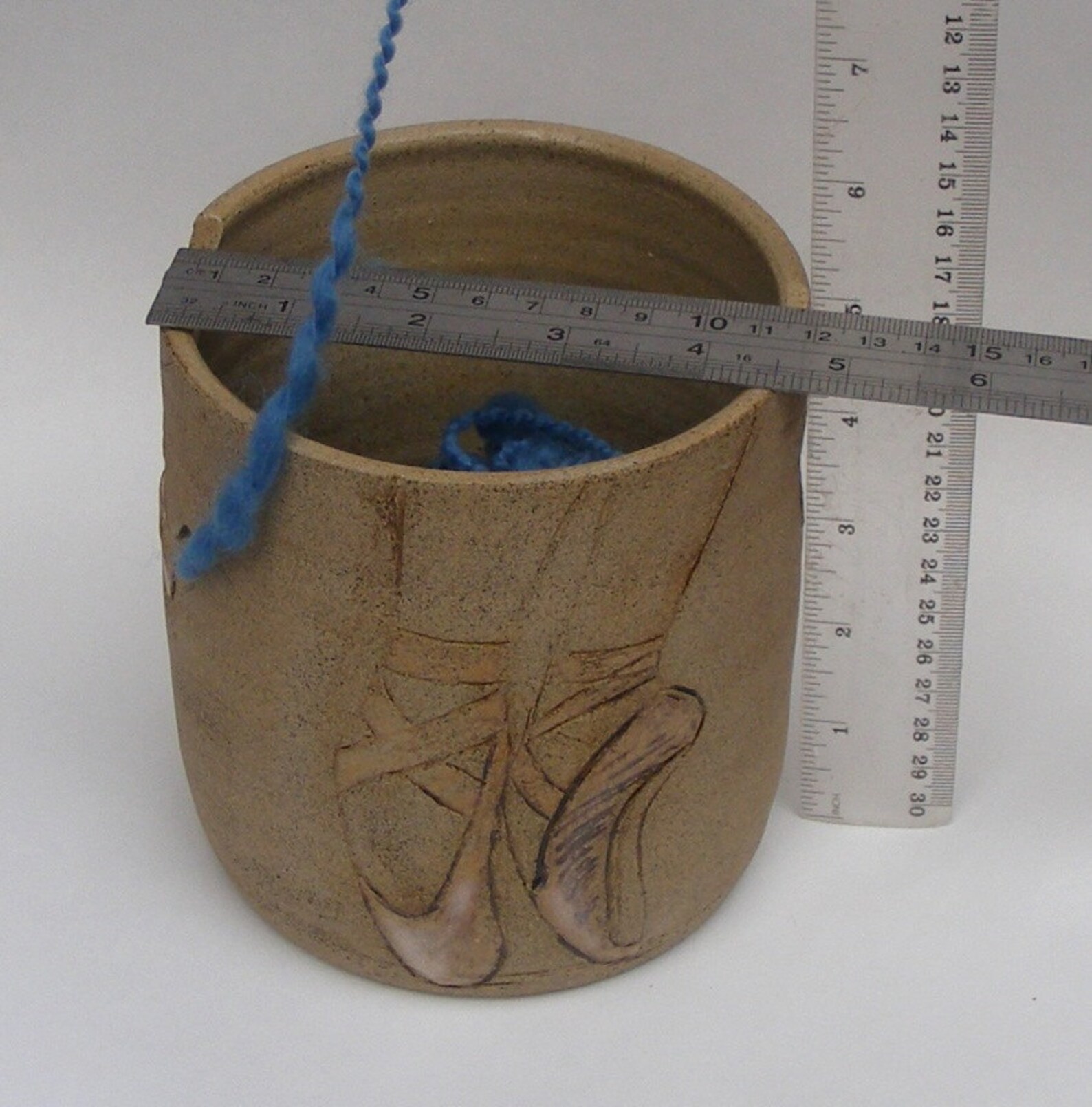 stoneware yarn bowl with etched ballet dancer