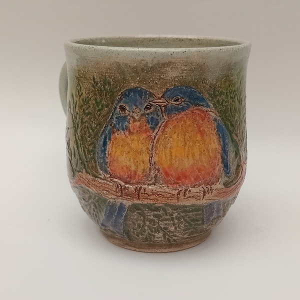 Handmade Ceramic Mug, Bird Mug, Handmade Painted Birds On Both Sides Of The Mug, One Of A Kind