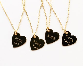 F.CK Off, F.CK This, Nope, F.CK You Heart Charm Necklaces