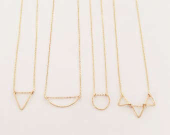 Tiny Geometric Necklace - circle, triangle or arc
