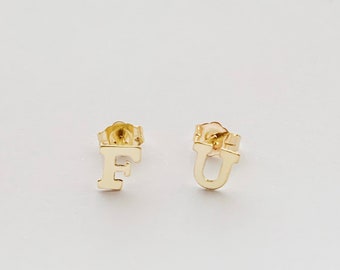 FU Gold Stud Earrings - Block Letter Gold Earring Set, F*CK YOU Stud Earrings