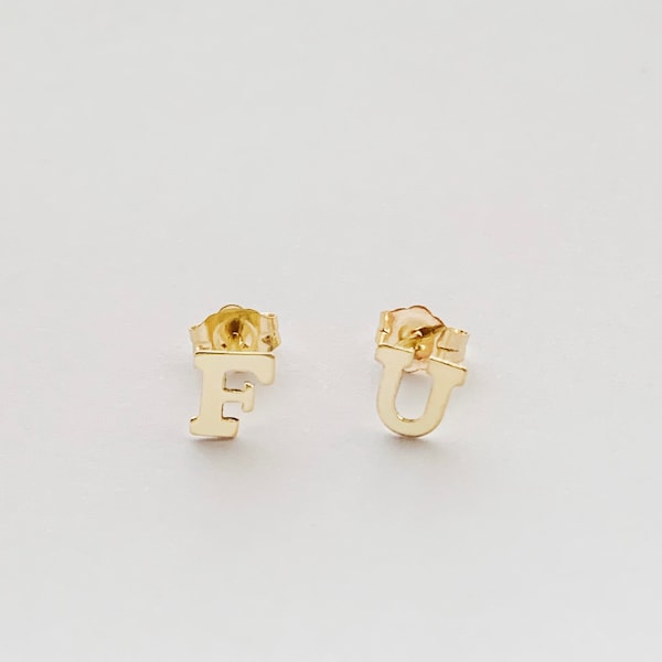 FU Gold Stud Boucles d’oreilles - Block Letter Gold Earring Set, F*CK YOU Stud Boucles d’oreilles