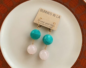 Amazonite & Rose Quartz Drop Earrings