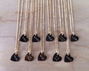 Snack Food Hand Stamped Heart Necklace - Tacos, Vodka, Coffee, French Fries, Pizza and MORE!