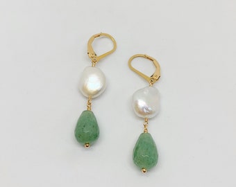 Pearl & Aventurine Drop Earrings