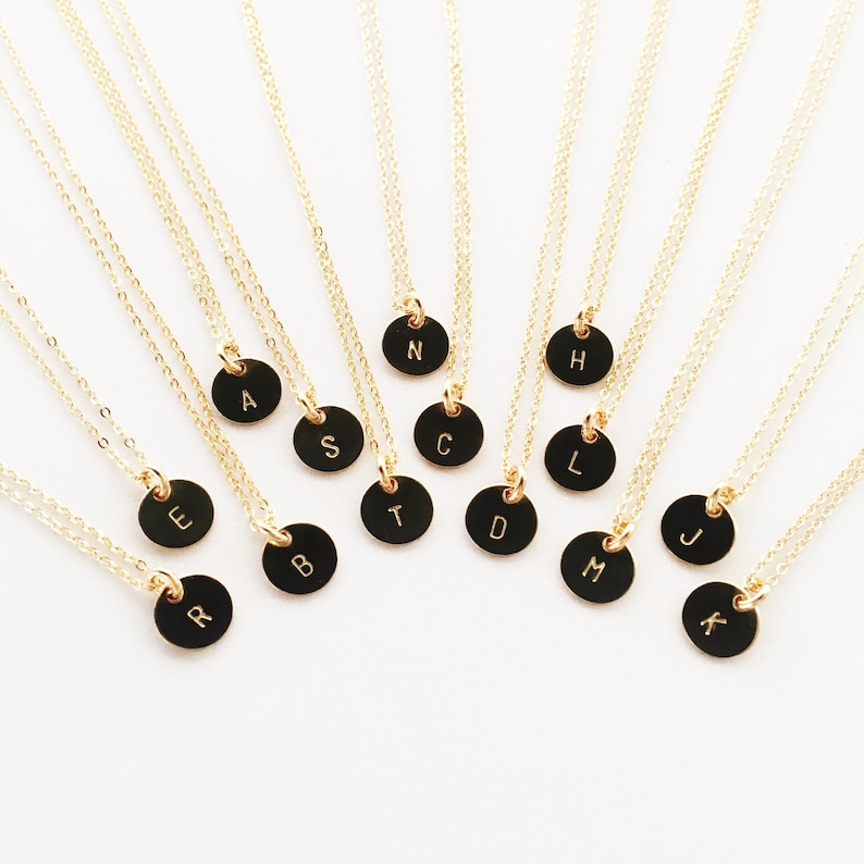 Hand Stamped Circle Initial Necklace Gold Filled Rose Gold Etsy