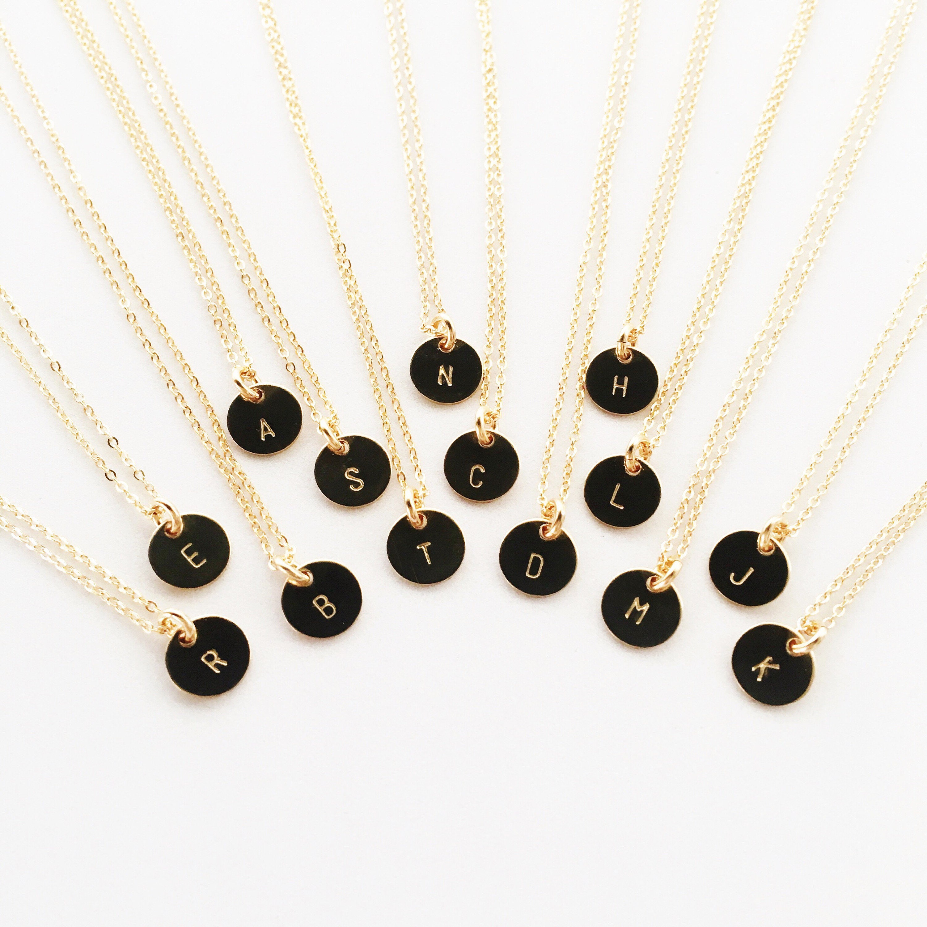 Hand Stamped Circle Initial Necklace Gold Filled Rose Gold Etsy