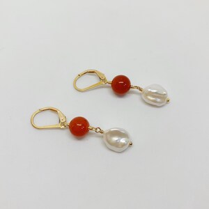 Pearl & Red Agate Drop Earrings image 2