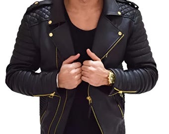 Herren Echt Lammfell Lederjacke Biker Motorrad Style Slim Fit Mantel Schwarz