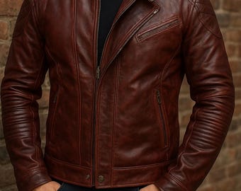 Men's Maroon Leather Biker Jacket: Guardians of The Galaxy Style