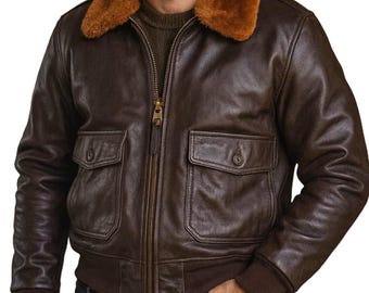 Men's Distressed Cowhide G-1 Flight Jacket – Vintage Aviator Bomber with Fur Collar