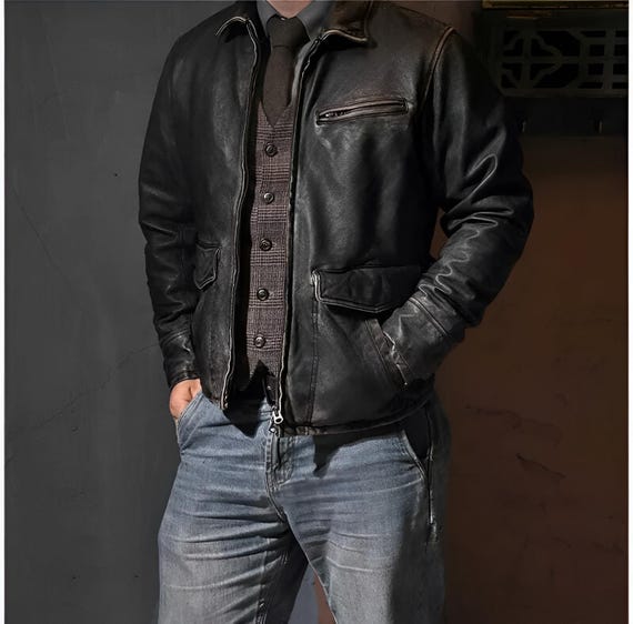 D'Arienzo Giacca in pelle nera nappa effetto liscio collo camicia DArienzo, Seleziona Taglia 48, Colore Nero da 249,00 € - su