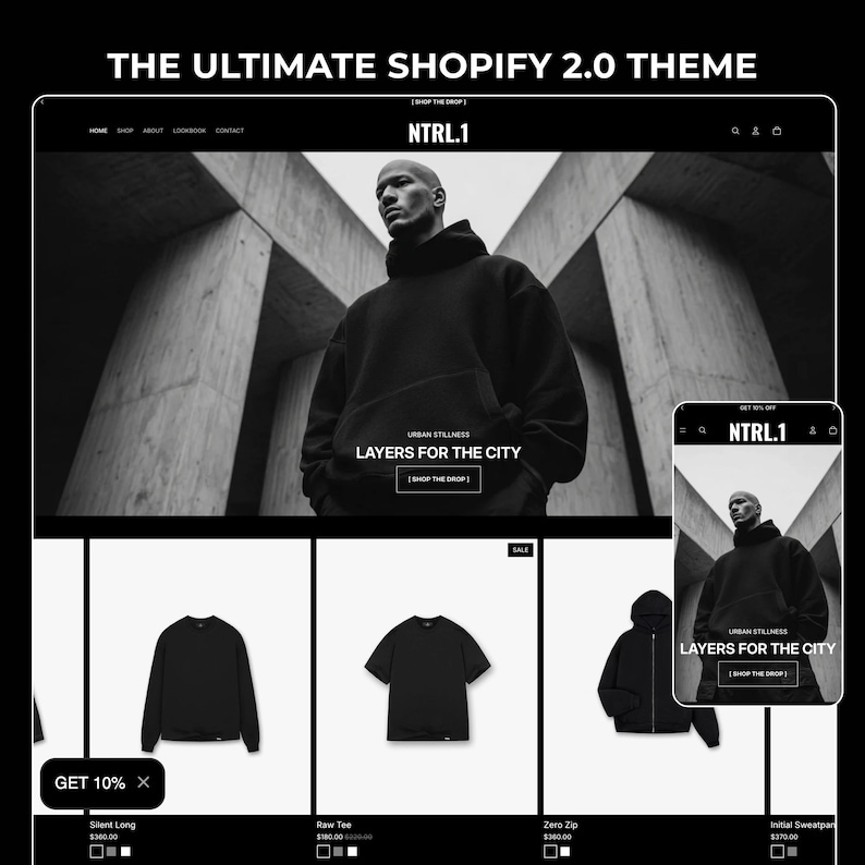 Shopify-tema för mörkt mode: Djärv gatumode och butikswebbplats bild 1